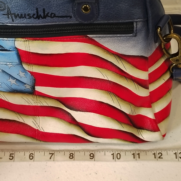 Anuschka Stars & Stripes Hand-Painted Leather Satchel Purse Eagle America USA - Picture 8 of 9